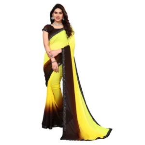 Women's Georgette Printed Saree With Unstitched Blouse (Yellow, 5-6 Mtrs)