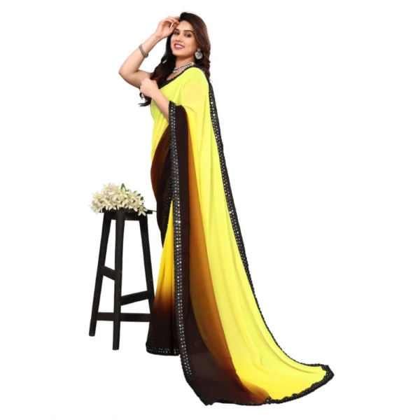 Women's Georgette Printed Saree With Unstitched Blouse (Yellow, 5-6 Mtrs)