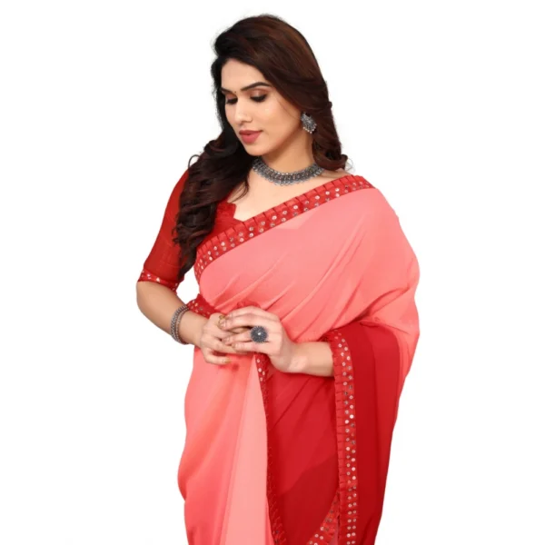 Women's Georgette Printed Saree With Unstitched Blouse (Red, 5-6 Mtrs)