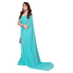 Women's Georgette Printed Saree WithOut Blouse (Turquoise Green, 5-6 Mtrs)