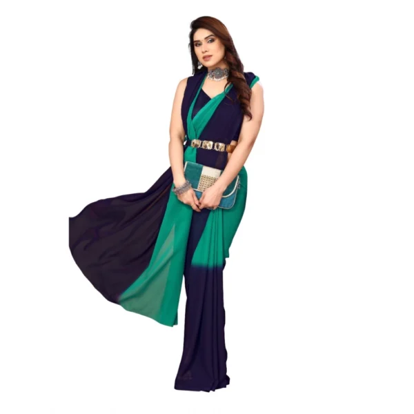 Women's Georgette Printed Saree With Unstitched Blouse (Green, 5-6 Mtrs)