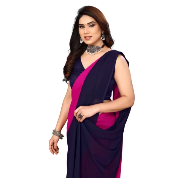 Women's Georgette Printed Saree With Unstitched Blouse (Purple, 5-6 Mtrs)