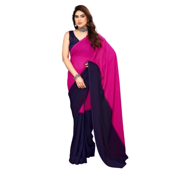 Women's Georgette Printed Saree With Unstitched Blouse (Purple, 5-6 Mtrs)