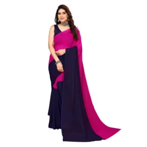 Women's Georgette Printed Saree With Unstitched Blouse (Purple, 5-6 Mtrs)
