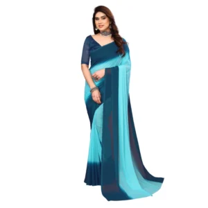 Women's Georgette Printed Saree With Unstitched Blouse (Turquoise Green, 5-6 Mtrs)