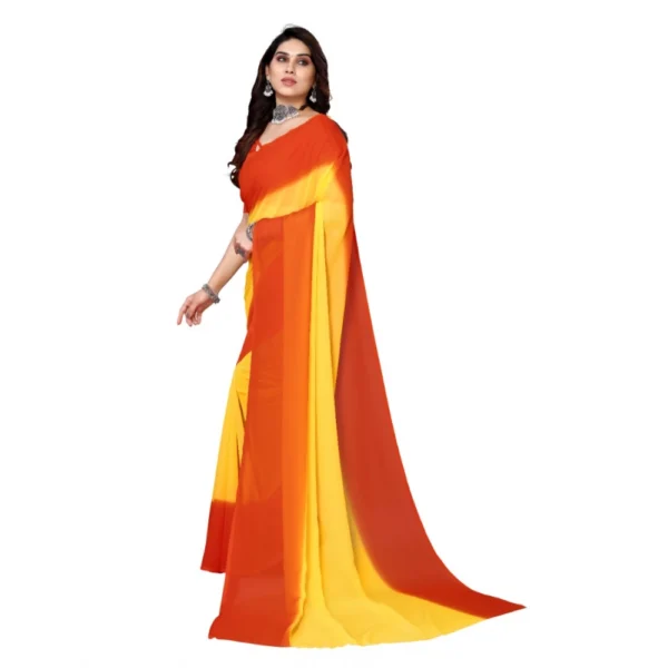 Women's Georgette Printed Saree With Unstitched Blouse (Yellow, 5-6 Mtrs)