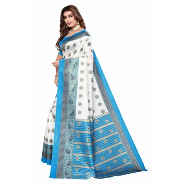 Women's Art Silk Printed Saree With Unstitched Blouse (Blue, 5-6 Mtrs)
