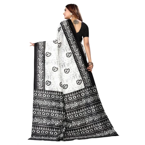 Women's Art Silk Printed Saree With Unstitched Blouse (Black, 5-6 Mtrs)