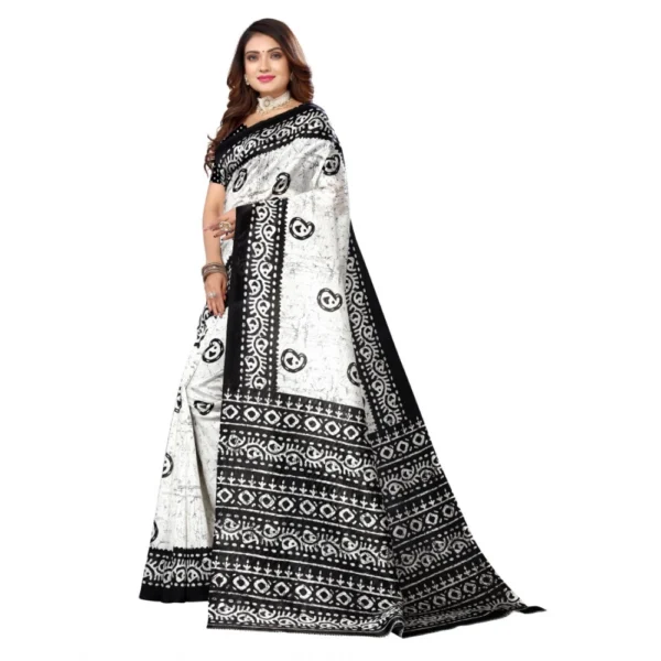 Women's Art Silk Printed Saree With Unstitched Blouse (Black, 5-6 Mtrs)