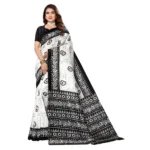 Women's Art Silk Printed Saree With Unstitched Blouse (Black, 5-6 Mtrs)
