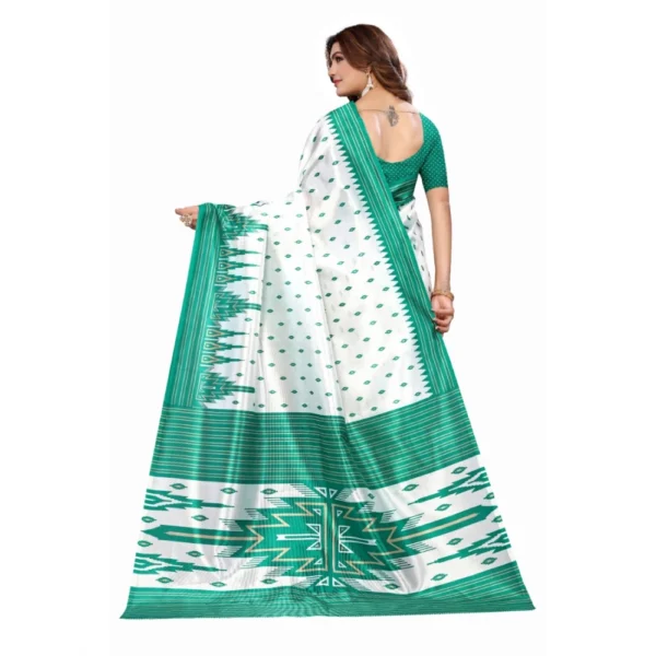 Women's Art Silk Printed Saree With Unstitched Blouse (Green, 5-6 Mtrs)