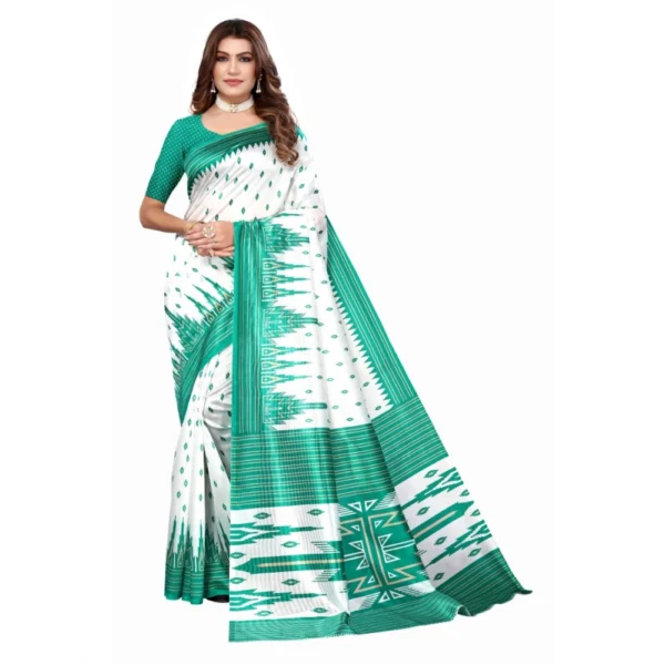 Women's Art Silk Printed Saree With Unstitched Blouse (Green, 5-6 Mtrs)
