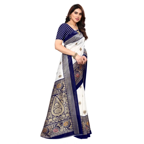 Women's Art Silk Printed Saree With Unstitched Blouse (Navy Blue, 5-6 Mtrs)