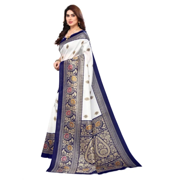 Women's Art Silk Printed Saree With Unstitched Blouse (Navy Blue, 5-6 Mtrs)