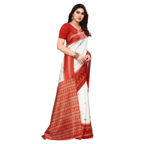 Women's Art Silk Printed Saree With Unstitched Blouse (Red, 5-6 Mtrs)