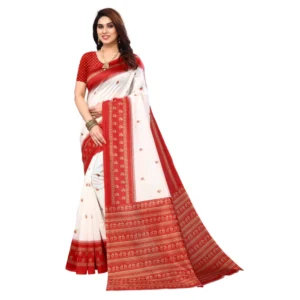 Women's Art Silk Printed Saree With Unstitched Blouse (Red, 5-6 Mtrs)