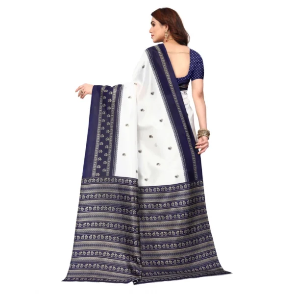 Women's Art Silk Printed Saree With Unstitched Blouse (Navy Blue, 5-6 Mtrs)