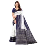 Women's Art Silk Printed Saree With Unstitched Blouse (Navy Blue, 5-6 Mtrs)