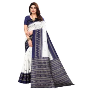 Women's Art Silk Printed Saree With Unstitched Blouse (Navy Blue, 5-6 Mtrs)