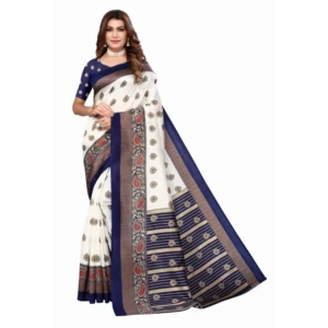 Women's Art Silk Printed Saree With Unstitched Blouse (Navy Blue, 5-6 Mtrs)