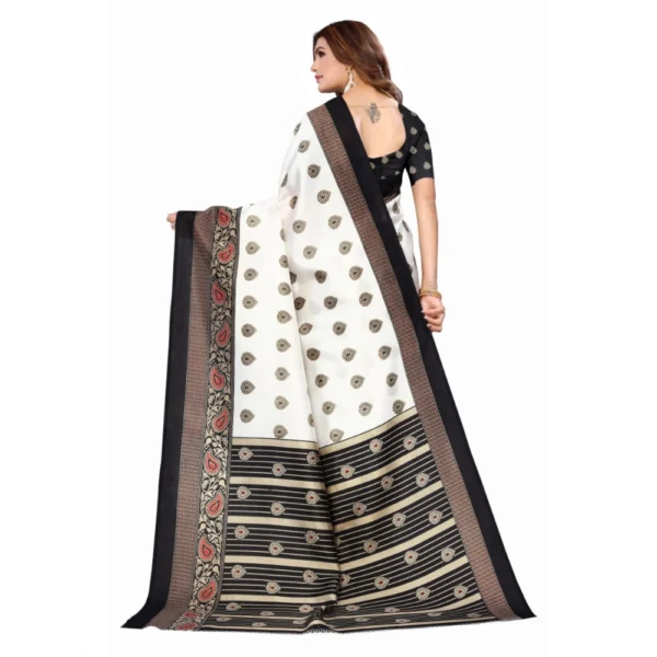 Women's Art Silk Printed Saree With Unstitched Blouse (Black, 5-6 Mtrs)