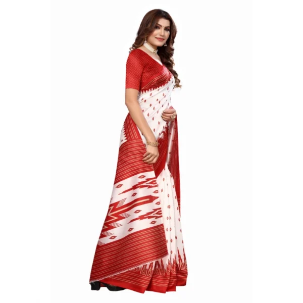 Women's Art Silk Printed Saree With Unstitched Blouse (Red, 5-6 Mtrs)