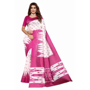 Women's Art Silk Printed Saree With Unstitched Blouse (Pink, 5-6 Mtrs)