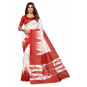 Women's Art Silk Printed Saree With Unstitched Blouse (Red, 5-6 Mtrs)