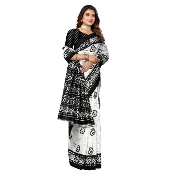 Women's Art Silk Printed Saree With Unstitched Blouse (Black, 5-6 Mtrs)