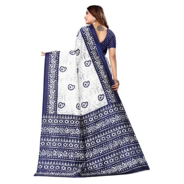 Women's Art Silk Printed Saree With Unstitched Blouse (Navy Blue, 5-6 Mtrs)