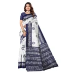 Women's Art Silk Printed Saree With Unstitched Blouse (Navy Blue, 5-6 Mtrs)