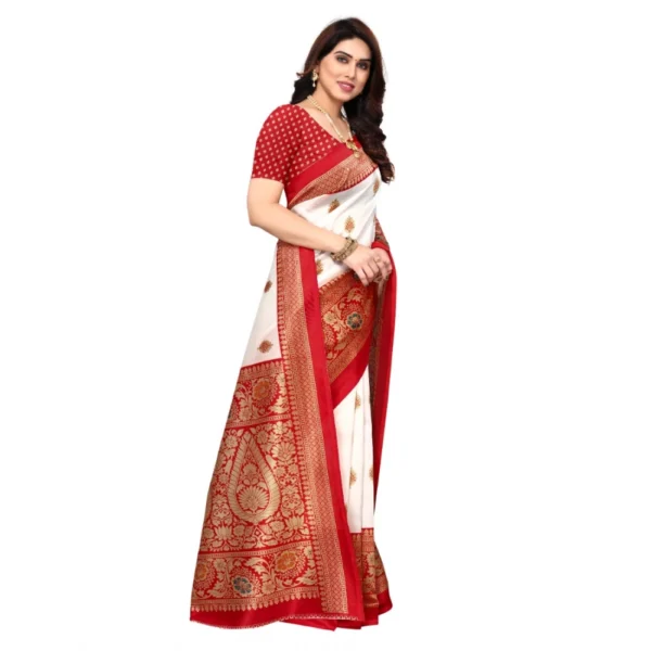 Women's Art Silk Printed Saree With Unstitched Blouse (Red, 5-6 Mtrs)