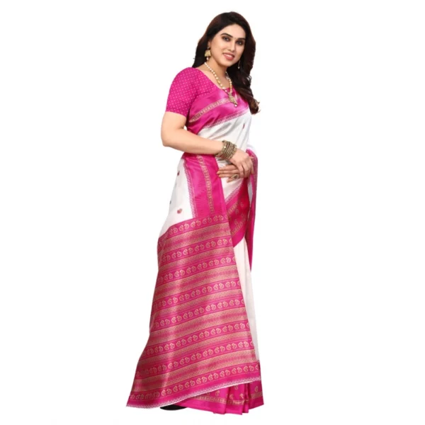 Women's Art Silk Printed Saree With Unstitched Blouse (Pink, 5-6 Mtrs)