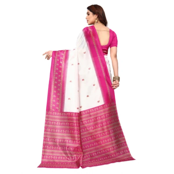 Women's Art Silk Printed Saree With Unstitched Blouse (Pink, 5-6 Mtrs)