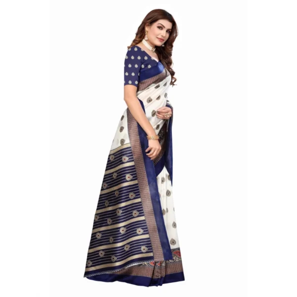 Women's Art Silk Printed Saree With Unstitched Blouse (Navy Blue, 5-6 Mtrs)
