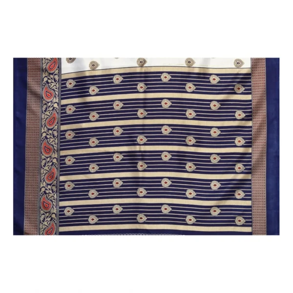 Women's Art Silk Printed Saree With Unstitched Blouse (Navy Blue, 5-6 Mtrs)