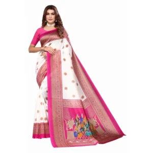 Women's Art Silk Printed Saree With Unstitched Blouse (Pink, 5-6 Mtrs)
