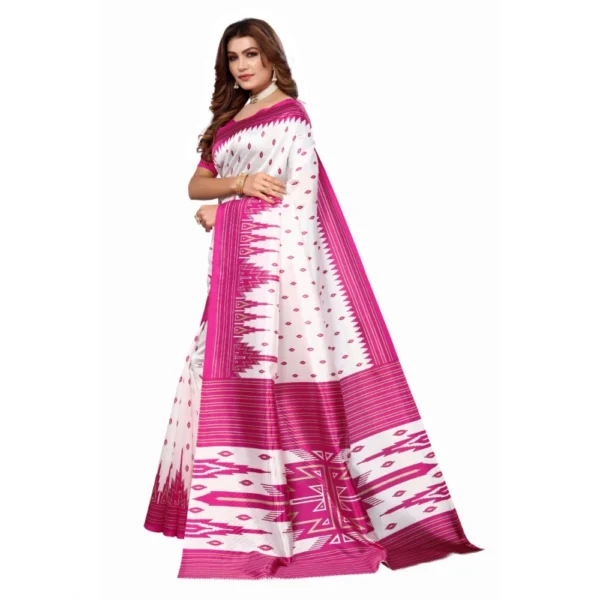Women's Art Silk Printed Saree With Unstitched Blouse (Pink, 5-6 Mtrs)