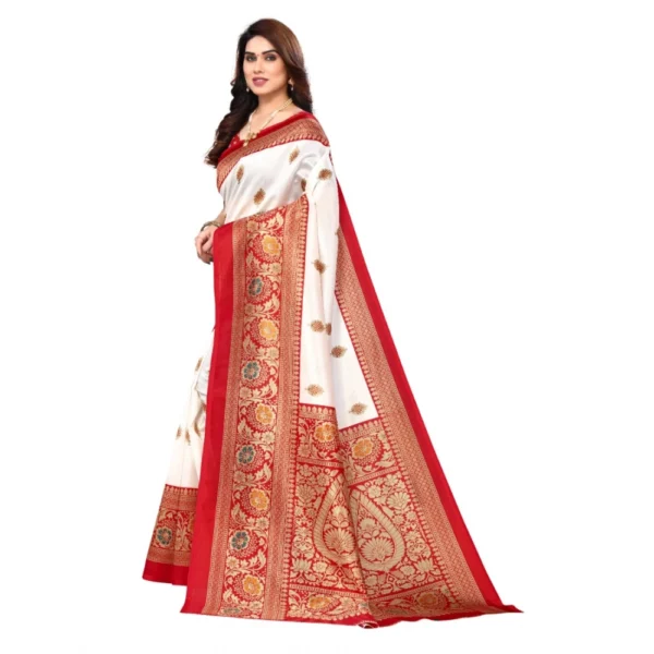 Women's Art Silk Printed Saree With Unstitched Blouse (Red, 5-6 Mtrs)