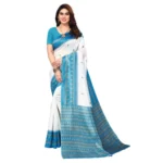 Women's Art Silk Printed Saree With Unstitched Blouse (Blue, 5-6 Mtrs)