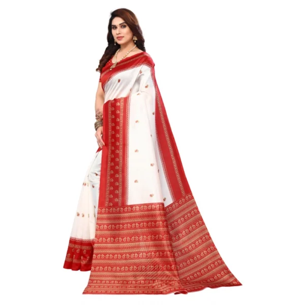 Women's Art Silk Printed Saree With Unstitched Blouse (Red, 5-6 Mtrs)