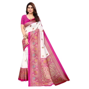 Women's Art Silk Printed Saree With Unstitched Blouse (Pink, 5-6 Mtrs)