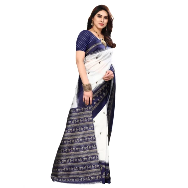 Women's Art Silk Printed Saree With Unstitched Blouse (Navy Blue, 5-6 Mtrs)