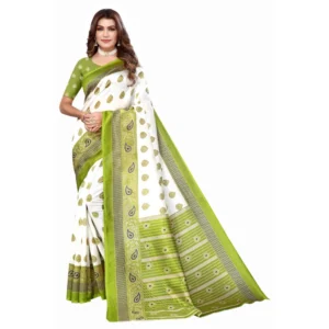 Women's Art Silk Printed Saree With Unstitched Blouse (Green, 5-6 Mtrs)