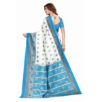 Women's Art Silk Printed Saree With Unstitched Blouse (Blue, 5-6 Mtrs)