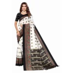 Women's Art Silk Printed Saree With Unstitched Blouse (Black, 5-6 Mtrs)