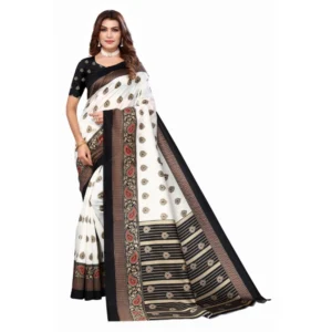 Women's Art Silk Printed Saree With Unstitched Blouse (Black, 5-6 Mtrs)