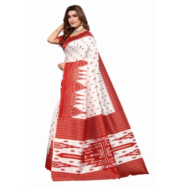 Women's Art Silk Printed Saree With Unstitched Blouse (Red, 5-6 Mtrs)