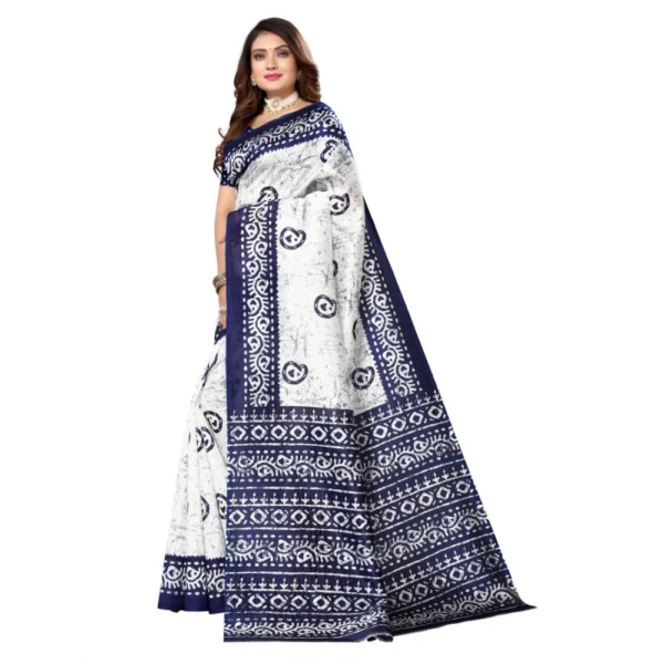 Women's Art Silk Printed Saree With Unstitched Blouse (Navy Blue, 5-6 Mtrs)