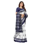 Women's Art Silk Printed Saree With Unstitched Blouse (Navy Blue, 5-6 Mtrs)